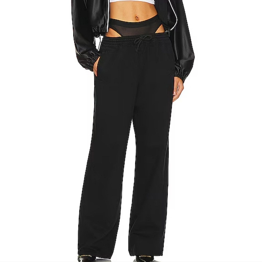 Alexander Wang Denim Track Pant faux Black Mesh Undie in Washed Black Size Small